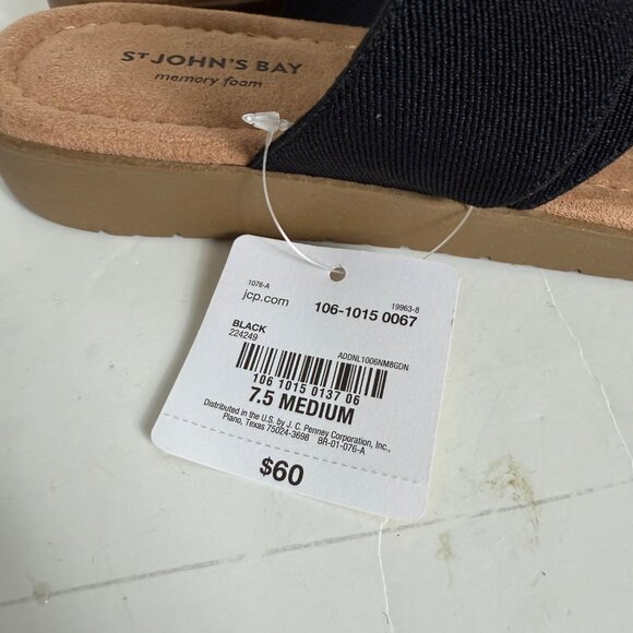 St Johns Bay Strappy Sandals Size 7.5 Black Memory Foam Flat Comfort Summer Fash - Picture 10 of 13